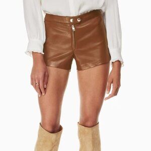 Aritzia Wilfred Erde Short, Size 4 /S , Cognac / Brown, Faux / Vegan Leather NWT